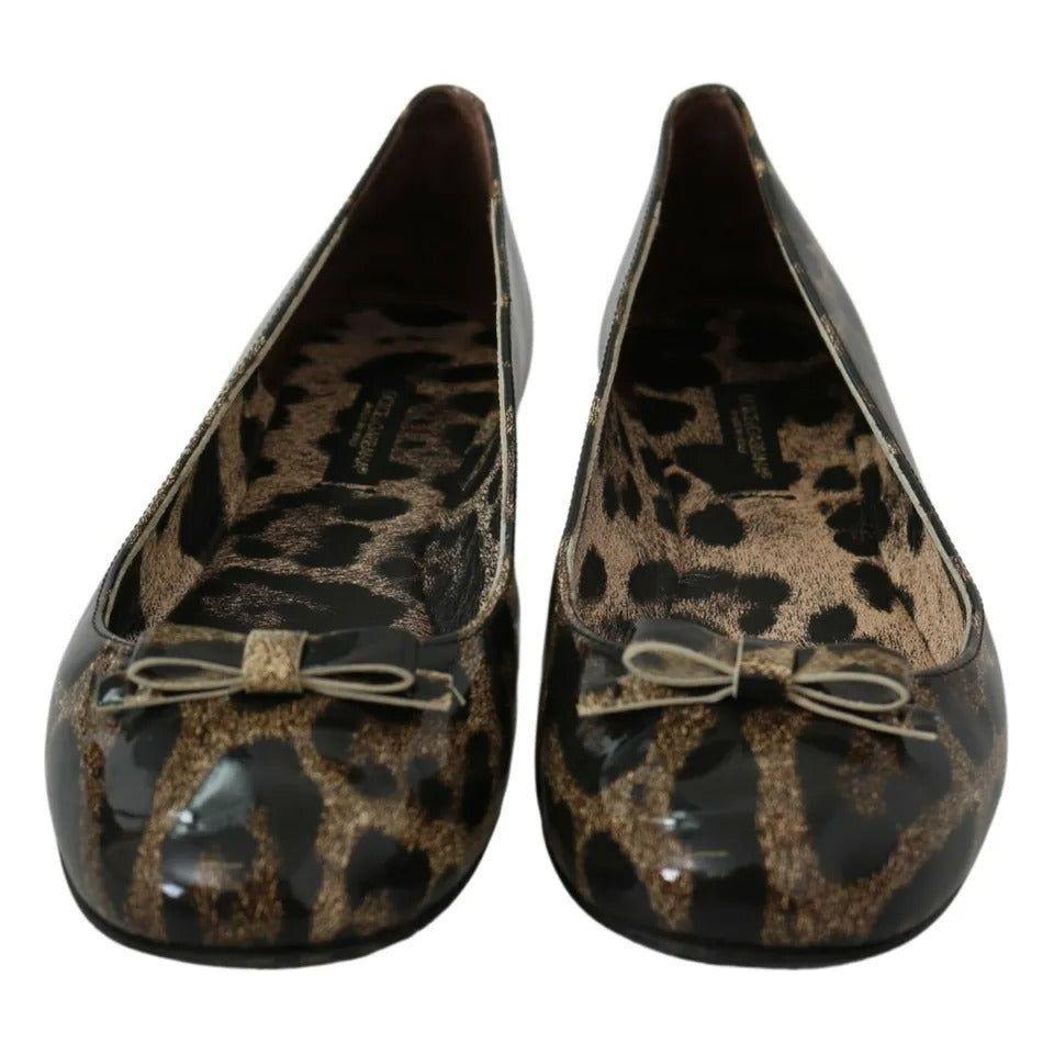 Dolce & Gabbana Brown Leopard Ballerina Flats Leather Shoes Dolce & Gabbana Black