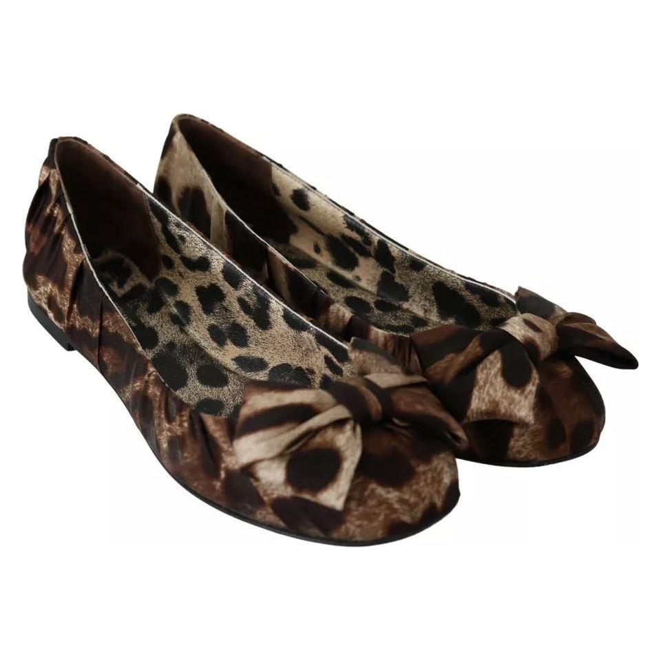 Dolce & Gabbana Brown Leopard Silk Ballerina Flats Shoes Dolce & Gabbana Black