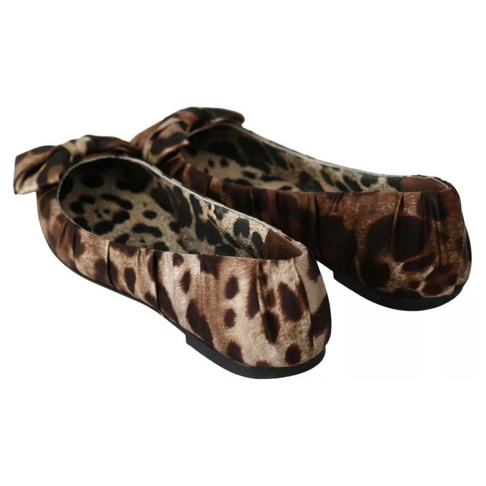 Dolce & Gabbana Brown Leopard Silk Ballerina Flats Shoes Dolce & Gabbana Black