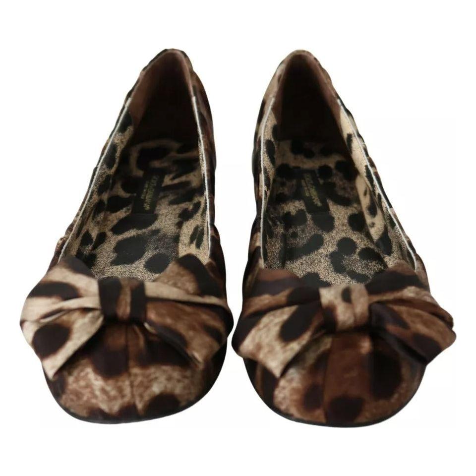 Dolce & Gabbana Brown Leopard Silk Ballerina Flats Shoes Dolce & Gabbana Black