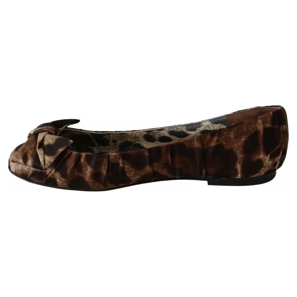 Dolce & Gabbana Brown Leopard Silk Ballerina Flats Shoes Dolce & Gabbana Black