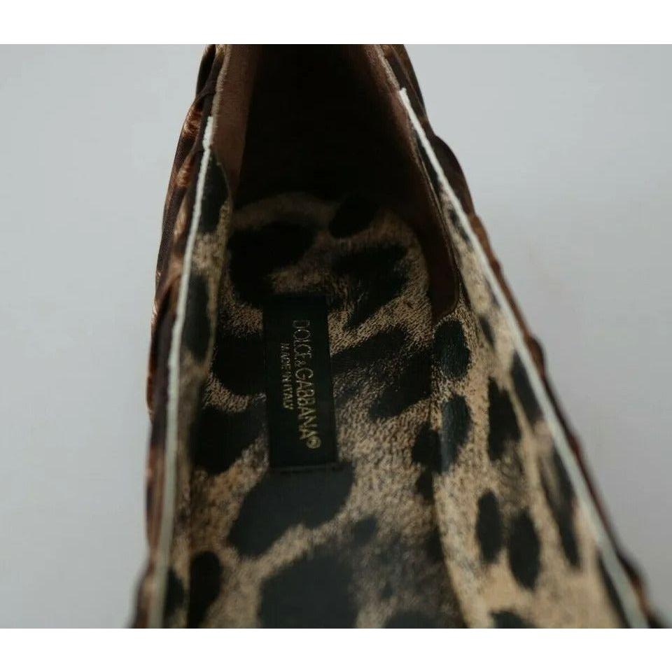 Dolce & Gabbana Brown Leopard Silk Ballerina Flats Shoes Dolce & Gabbana Dark Gray