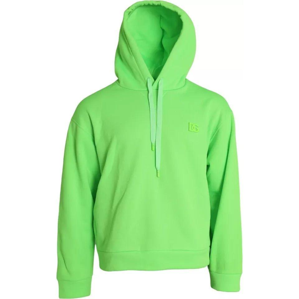 Dolce & Gabbana Neon Green Logo Pullover Hooded Sweatshirt Sweater Dolce & Gabbana Light Green