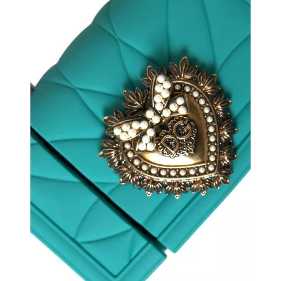 Dolce & Gabbana Turquoise Silicone Devotion Heart Cover Hand Bag Airpods Case Dolce & Gabbana Light Sea Green