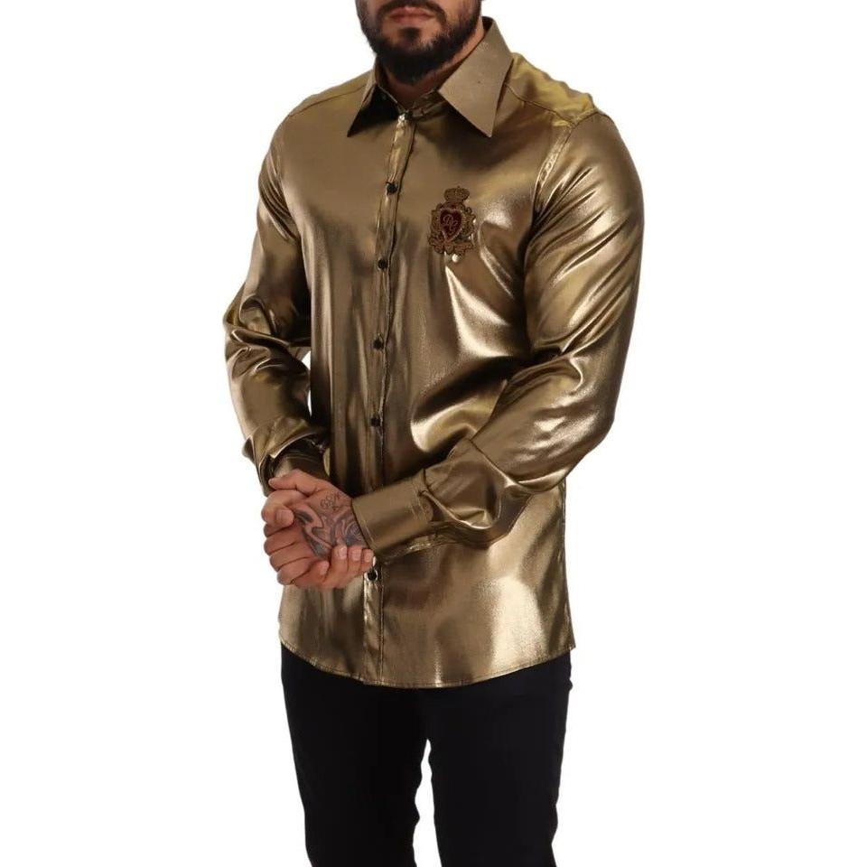 Dolce & Gabbana Metallic Gold DG Embroidered Crown Silk Top Shirt Dolce & Gabbana Dark Slate Gray