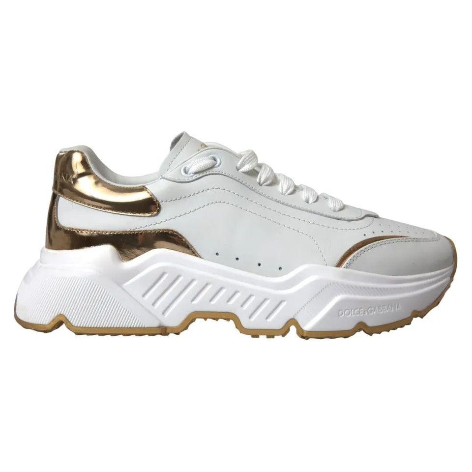Dolce & Gabbana White Gold Leather Men Sneakers DAYMASTER Shoes Dolce & Gabbana Light Gray