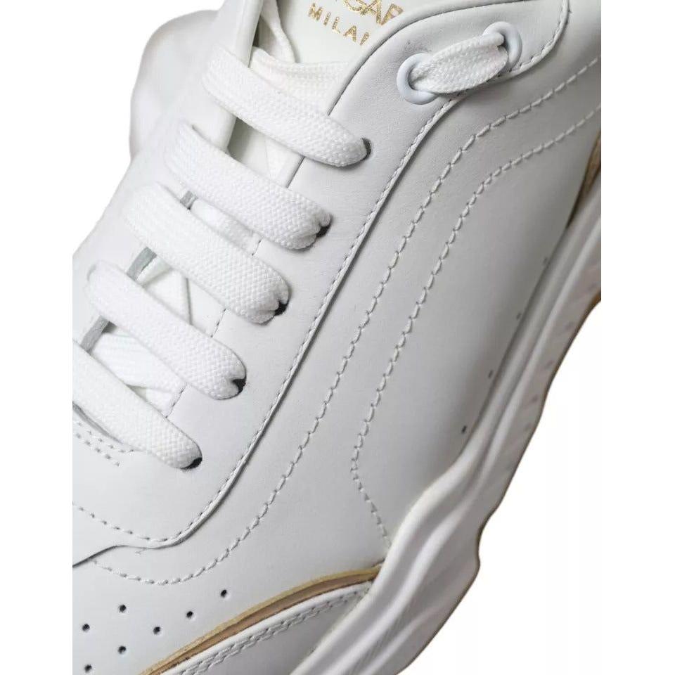 Dolce & Gabbana White Gold Leather Men Sneakers DAYMASTER Shoes Dolce & Gabbana Light Gray