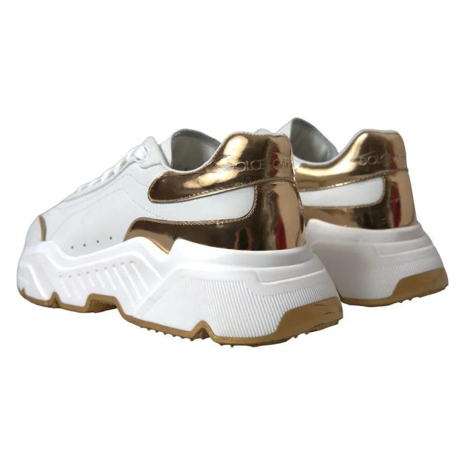 Dolce & Gabbana White Gold Leather Men Sneakers DAYMASTER Shoes Dolce & Gabbana Light Gray