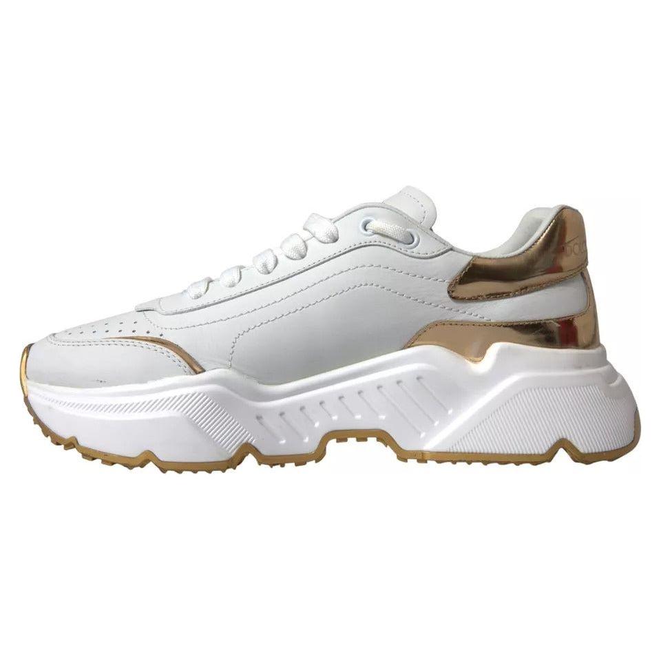 Dolce & Gabbana White Gold Leather Men Sneakers DAYMASTER Shoes Dolce & Gabbana Light Gray