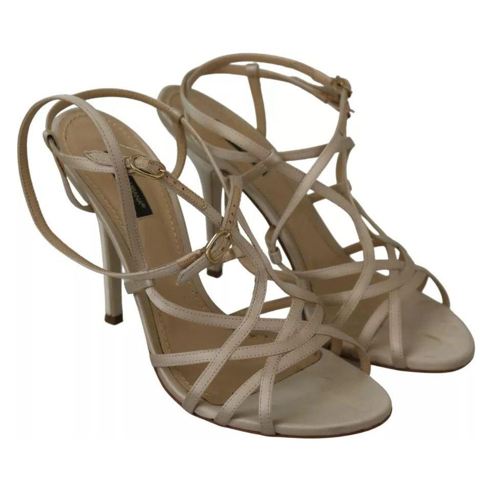 Dolce & Gabbana Gold Silk Ankle Strap Heels Sandals Shoes Dolce & Gabbana Dim Gray