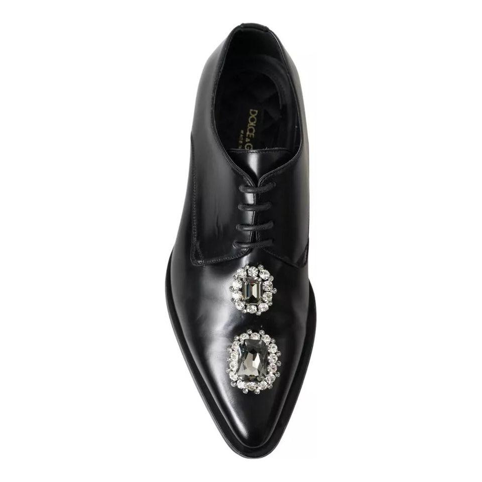 Dolce & Gabbana Black Leather Crystal Lace Up Formal Shoes Dolce & Gabbana Black