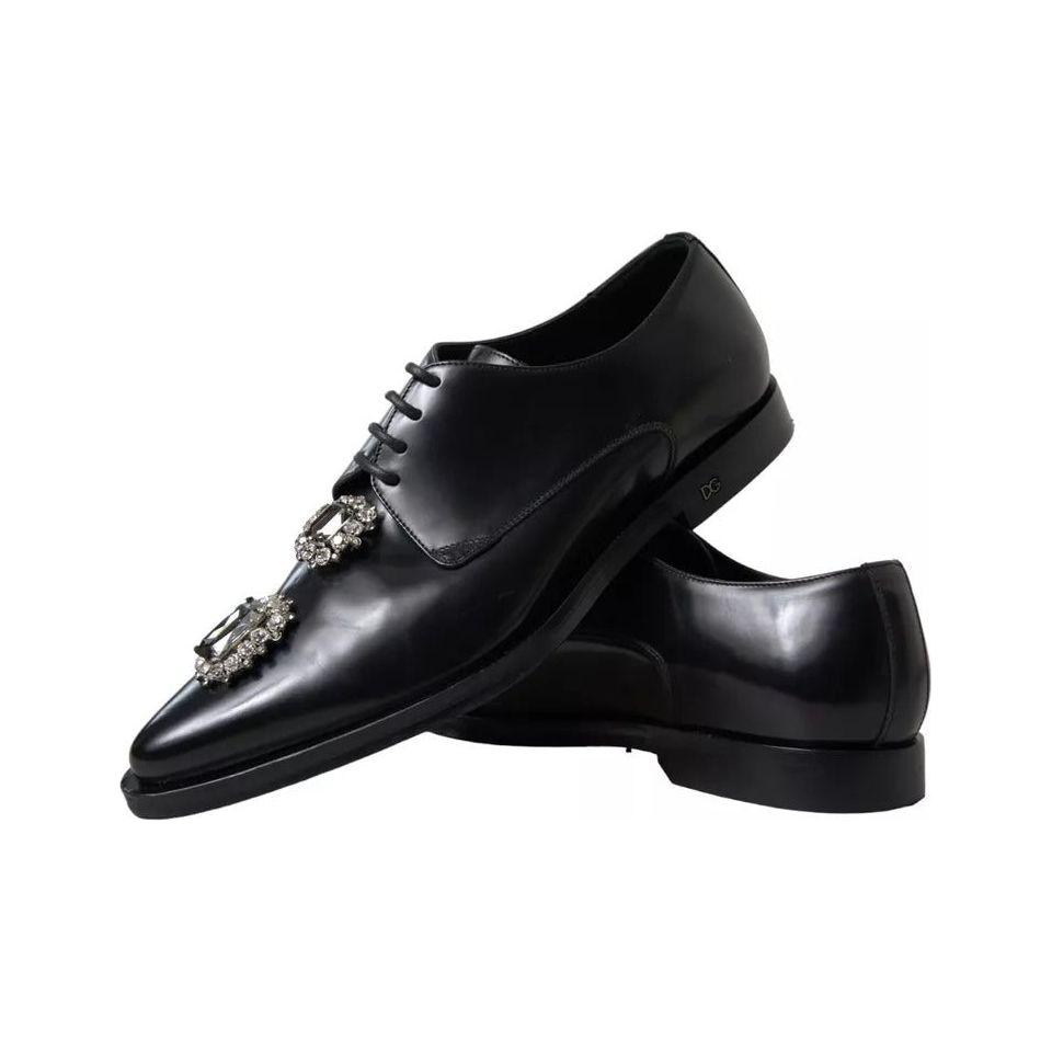 Dolce & Gabbana Black Leather Crystal Lace Up Formal Shoes Dolce & Gabbana Black