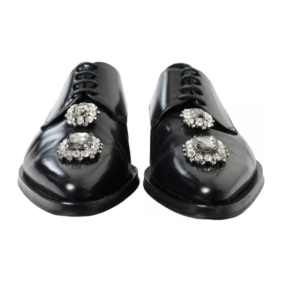 Dolce & Gabbana Black Leather Crystal Lace Up Formal Shoes Dolce & Gabbana Dark Slate Gray