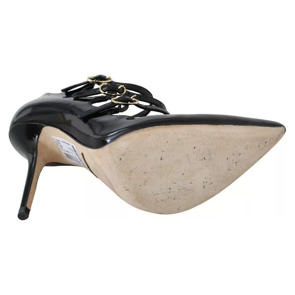Dolce & Gabbana Black Leather Ankle Strap Heels Pumps Shoes Dolce & Gabbana Dark Gray