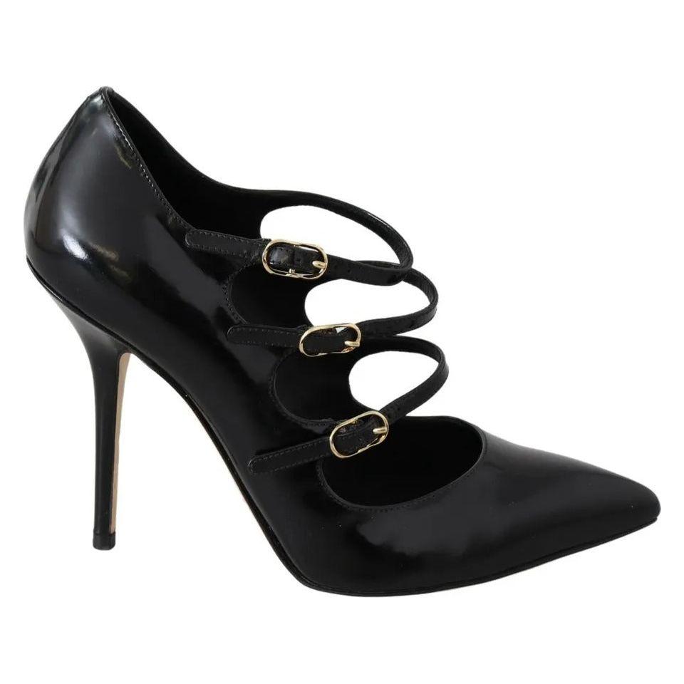 Dolce & Gabbana Black Leather Ankle Strap Heels Pumps Shoes Dolce & Gabbana Black