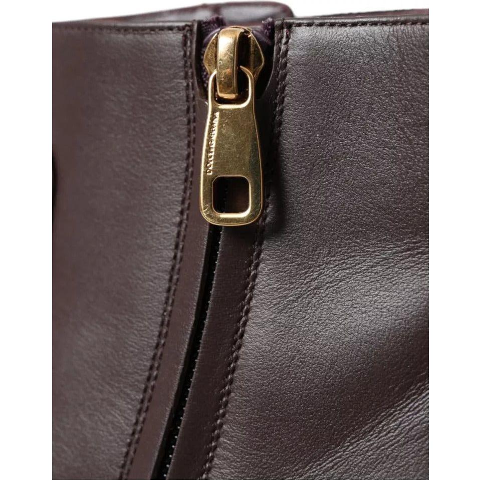 Dolce & Gabbana Brown Leather AMORE Flats Ankle Boots Shoes Dolce & Gabbana Dark Slate Gray