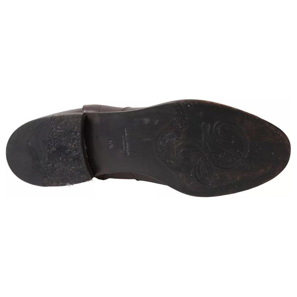 Dolce & Gabbana Brown Leather AMORE Flats Ankle Boots Shoes Dolce & Gabbana Dark Slate Gray