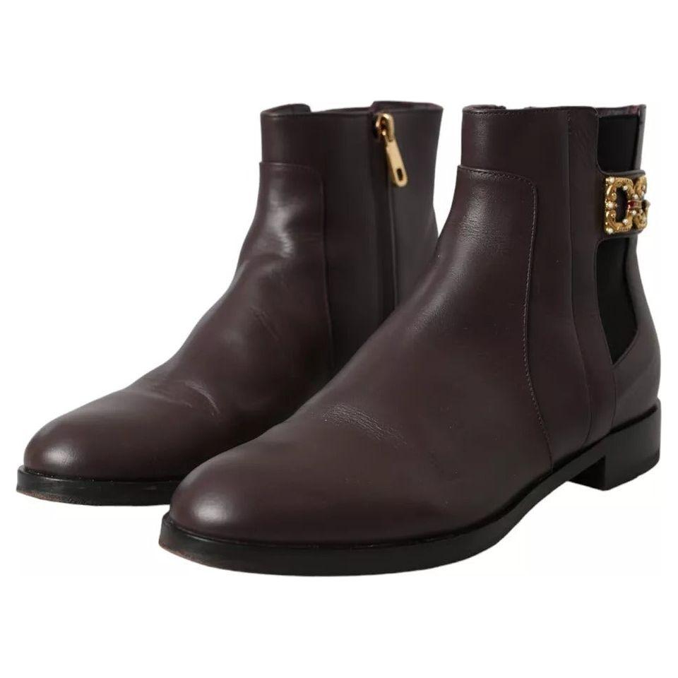 Dolce & Gabbana Brown Leather AMORE Flats Ankle Boots Shoes Dolce & Gabbana Dark Slate Gray