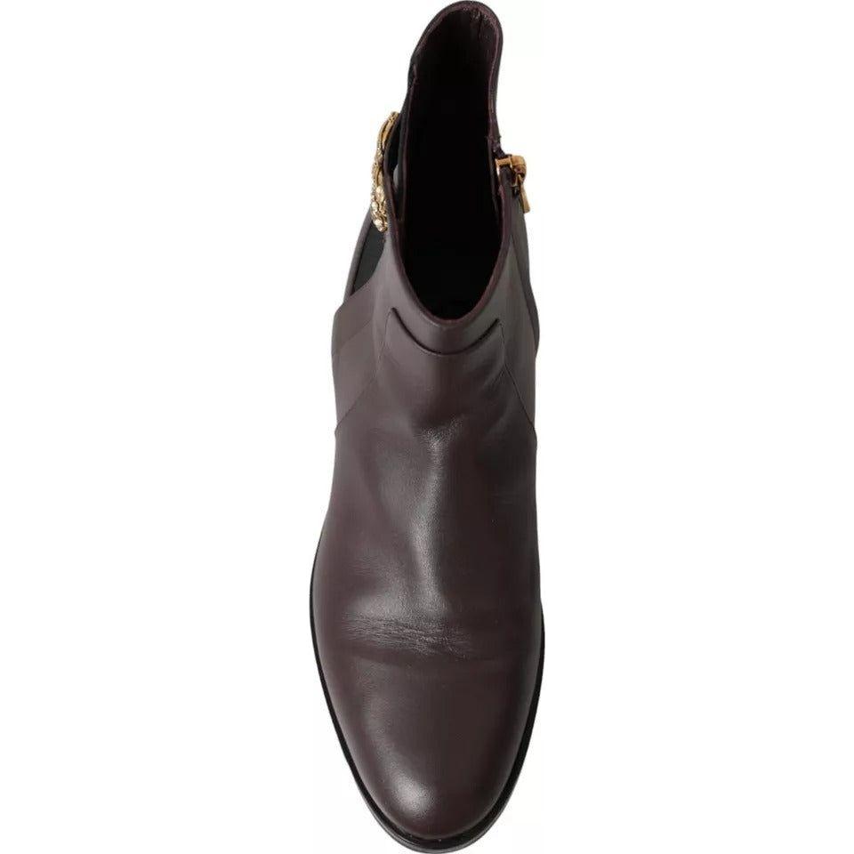 Dolce & Gabbana Brown Leather AMORE Flats Ankle Boots Shoes Dolce & Gabbana Dark Slate Gray