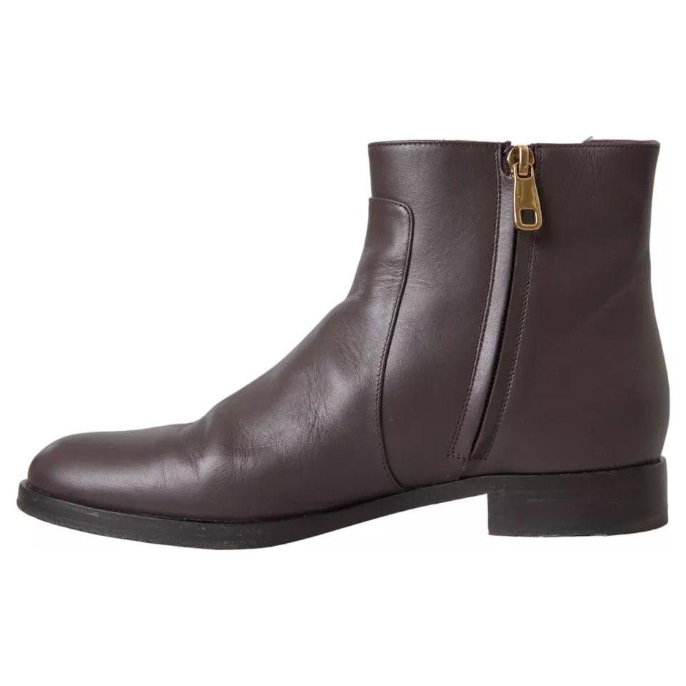 Dolce & Gabbana Brown Leather AMORE Flats Ankle Boots Shoes Dolce & Gabbana Dark Slate Gray