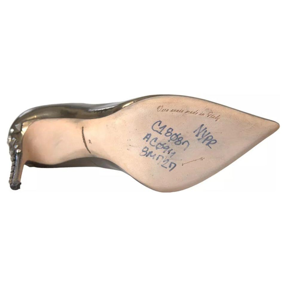 Dolce & Gabbana Bronze Leather Embellished Heels Pumps Shoes Dolce & Gabbana Tan