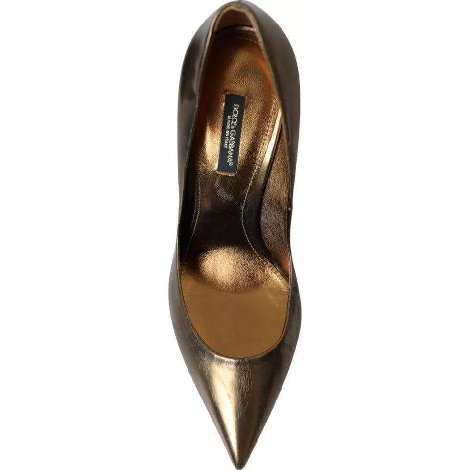 Dolce & Gabbana Bronze Leather Embellished Heels Pumps Shoes Dolce & Gabbana Dark Slate Gray