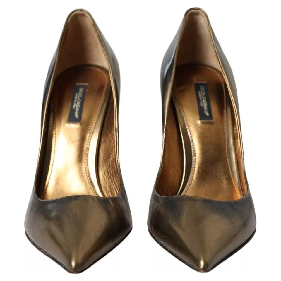 Dolce & Gabbana Bronze Leather Embellished Heels Pumps Shoes Dolce & Gabbana Dark Olive Green