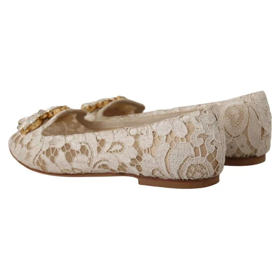 Dolce & Gabbana Beige Lace Crystal Ballet Flats Loafers Shoes Dolce & Gabbana Rosy Brown