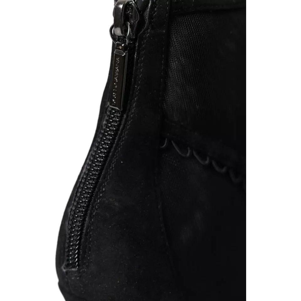 Dolce & Gabbana Black Tulle Stiletto Heels Short Boots Shoes Dolce & Gabbana Black