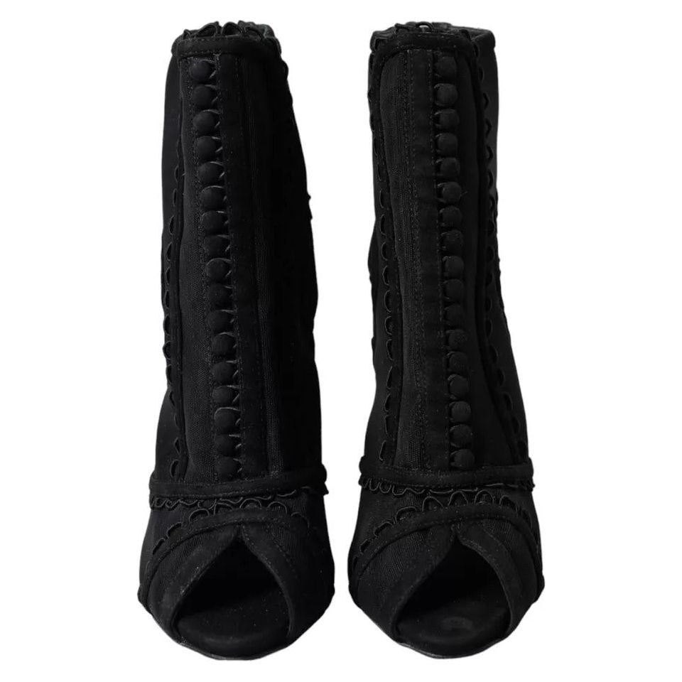 Dolce & Gabbana Black Tulle Stiletto Heels Short Boots Shoes Dolce & Gabbana Black