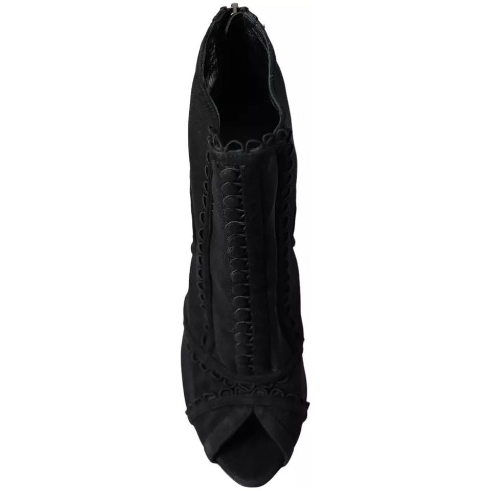 Dolce & Gabbana Black Tulle Stiletto Heels Short Boots Shoes Dolce & Gabbana Black