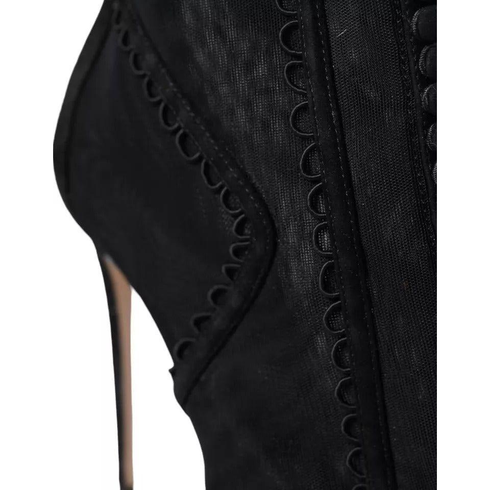 Dolce & Gabbana Black Tulle Stiletto Heels Short Boots Shoes Dolce & Gabbana Black