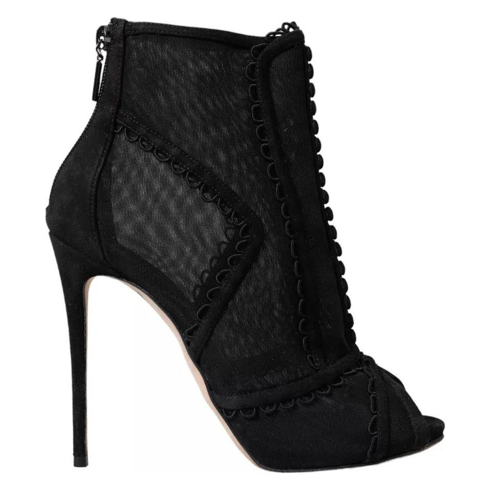 Dolce & Gabbana Black Tulle Stiletto Heels Short Boots Shoes Dolce & Gabbana Black