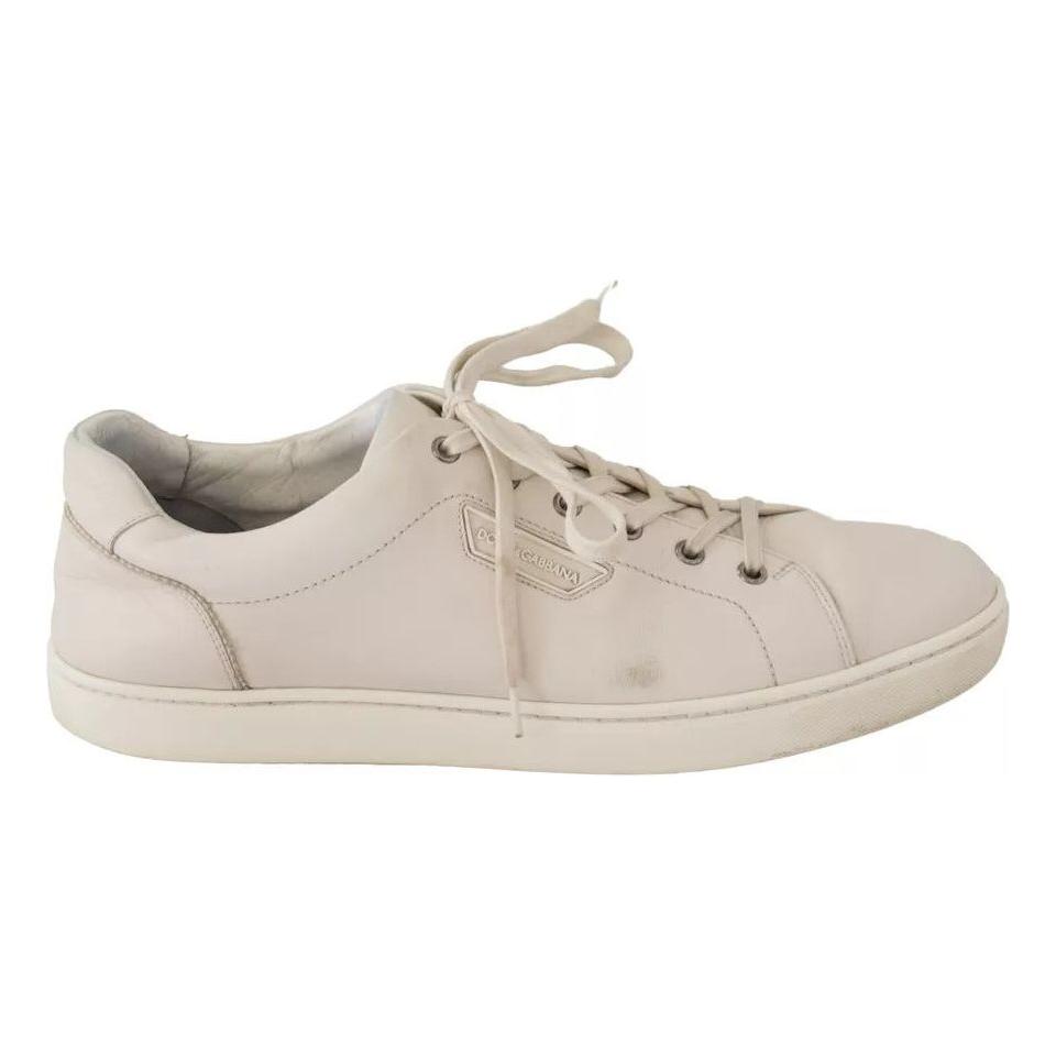 Dolce & Gabbana White Casual Leather Logo Men Sneakers Shoes Dolce & Gabbana Gray
