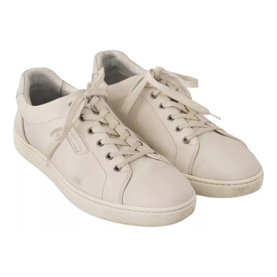 Dolce & Gabbana White Casual Leather Logo Men Sneakers Shoes Dolce & Gabbana Gray