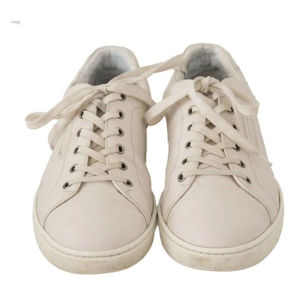 Dolce & Gabbana White Casual Leather Logo Men Sneakers Shoes Dolce & Gabbana Gray