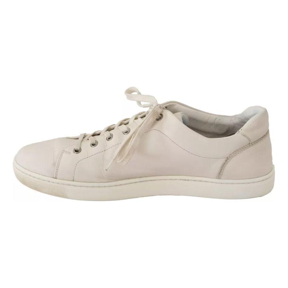 Dolce & Gabbana White Casual Leather Logo Men Sneakers Shoes Dolce & Gabbana Gray