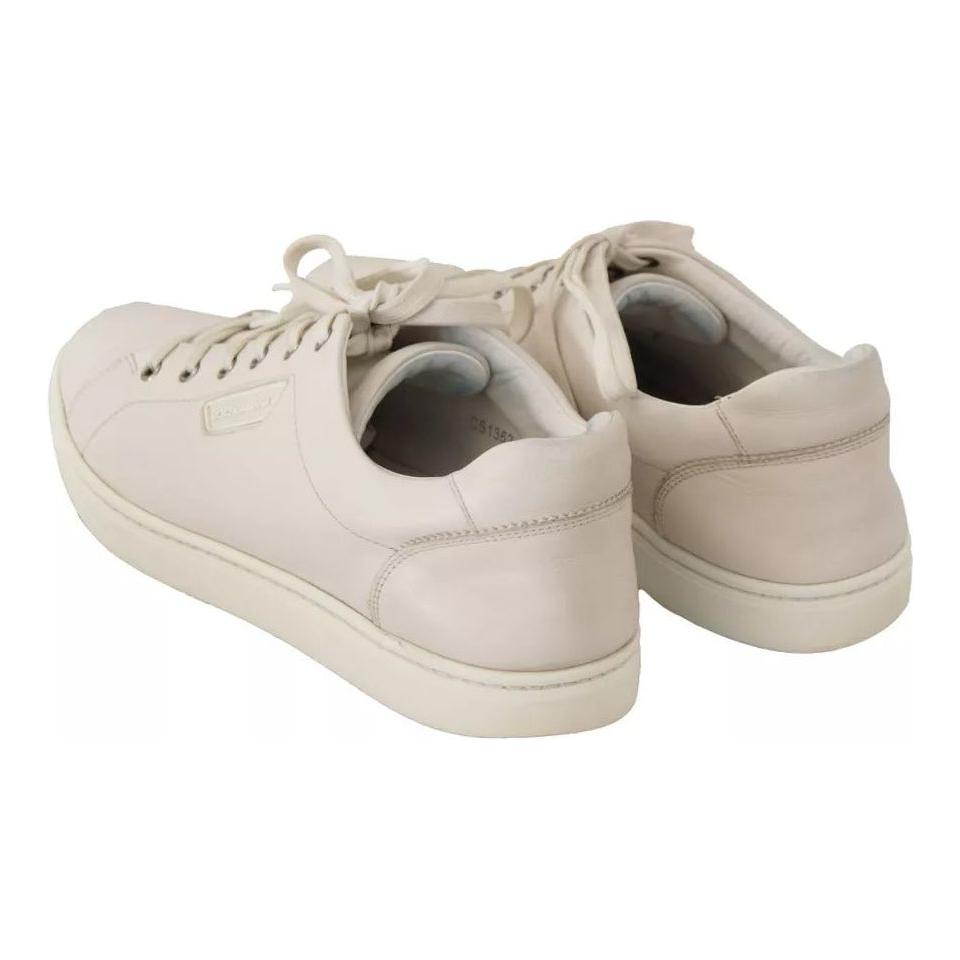 Dolce & Gabbana White Casual Leather Logo Men Sneakers Shoes Dolce & Gabbana Gray