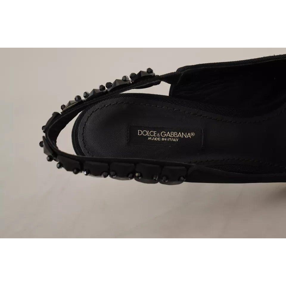 Dolce & Gabbana Black Embellished Heels Slingback Charmeuse Shoes Dolce & Gabbana Black
