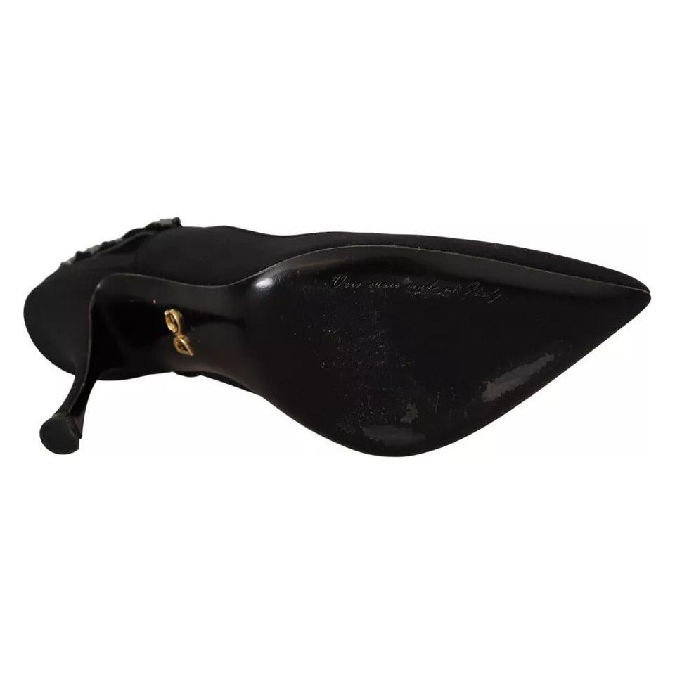 Dolce & Gabbana Black Embellished Heels Slingback Charmeuse Shoes Dolce & Gabbana Black