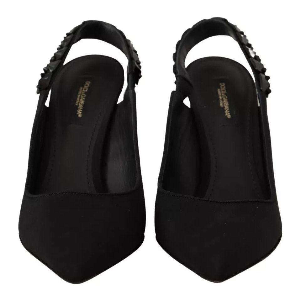 Dolce & Gabbana Black Embellished Heels Slingback Charmeuse Shoes Dolce & Gabbana Black