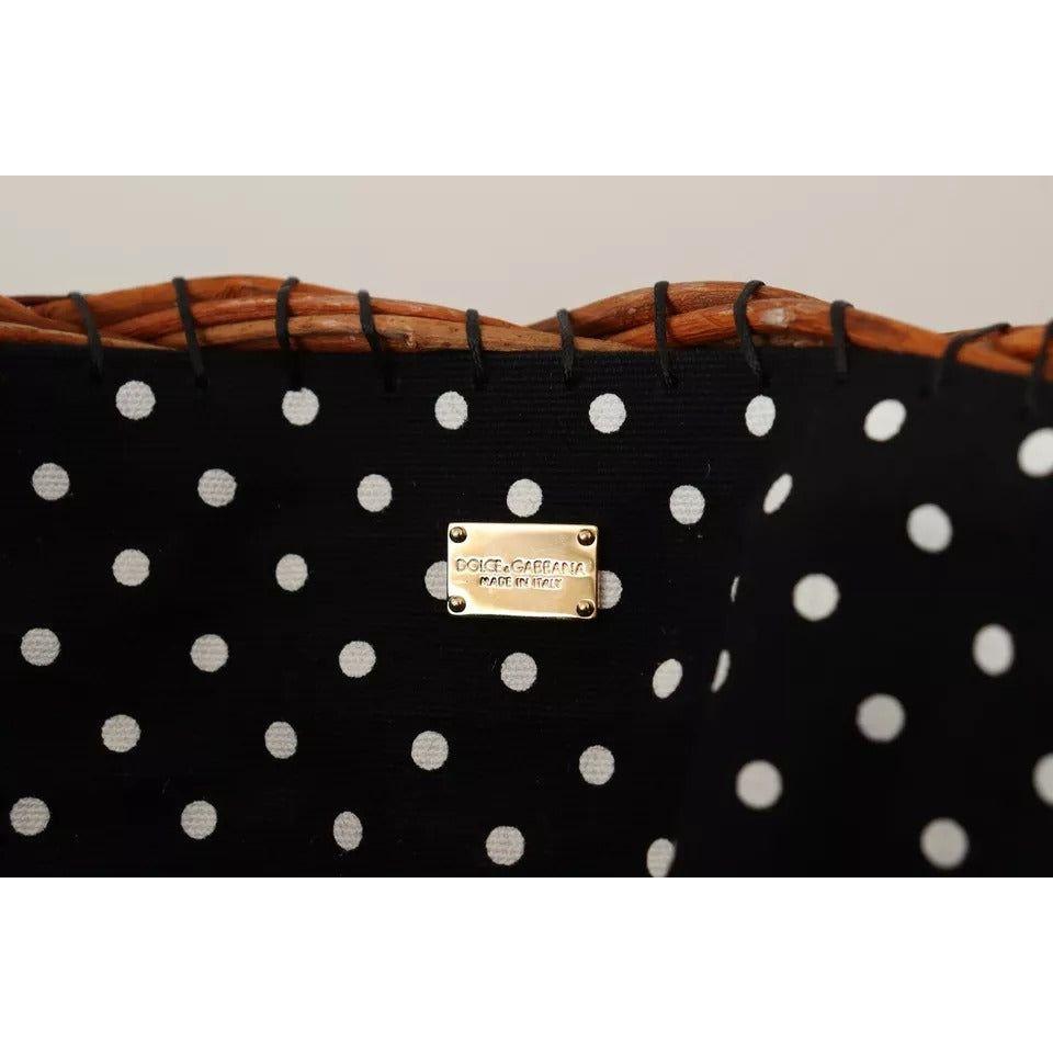 Dolce & Gabbana Black Beige Straw Basket Tote Pom Pom Crystals Bag Dolce & Gabbana Black