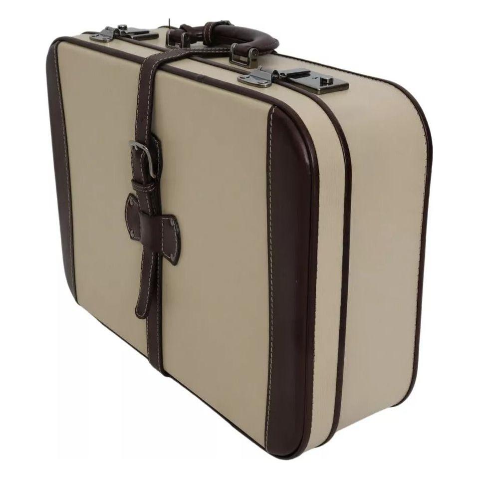 Dolce & Gabbana Brown Beige Leather Mens Travel Suitcase Luggage Bag Dolce & Gabbana Rosy Brown