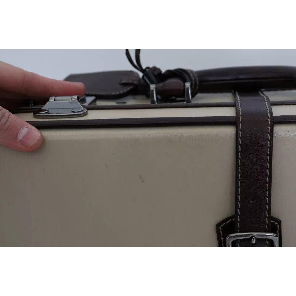 Dolce & Gabbana Brown Beige Leather Mens Travel Suitcase Luggage Bag Dolce & Gabbana Dim Gray
