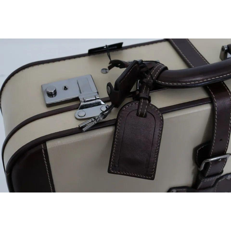 Dolce & Gabbana Brown Beige Leather Mens Travel Suitcase Luggage Bag Dolce & Gabbana Dark Slate Gray