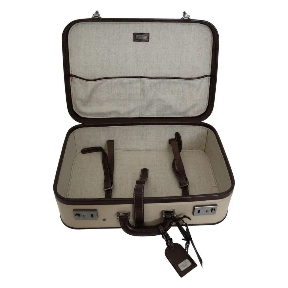 Dolce & Gabbana Brown Beige Leather Mens Travel Suitcase Luggage Bag Dolce & Gabbana Light Slate Gray