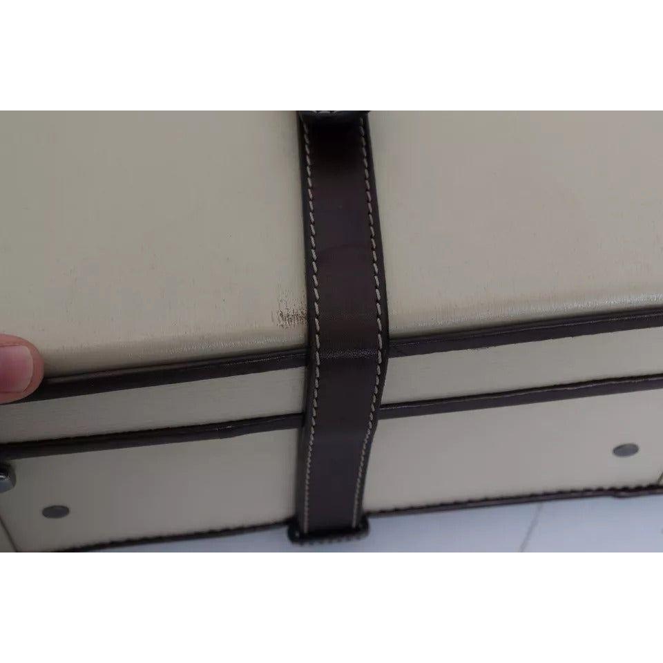 Dolce & Gabbana Brown Beige Leather Mens Travel Suitcase Luggage Bag Dolce & Gabbana Light Slate Gray