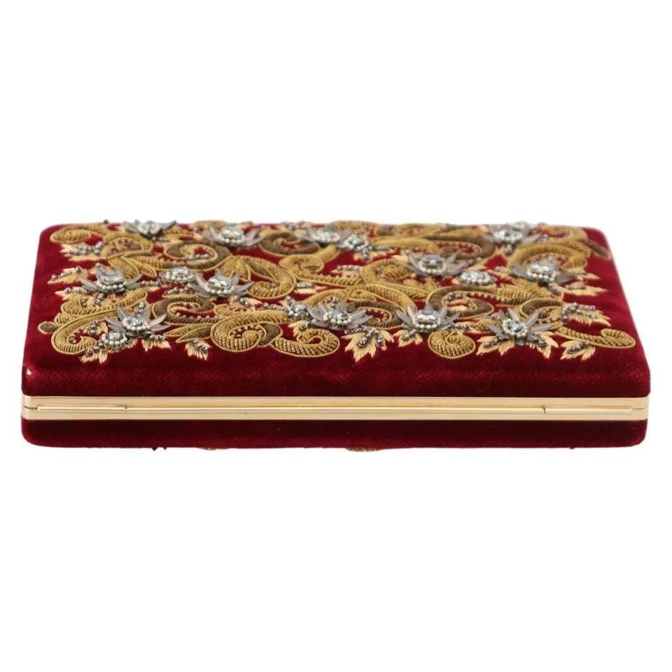 Dolce & Gabbana Red Velvet Gold Frame Clutch Evening Party Purse Bag Dolce & Gabbana Dark Red