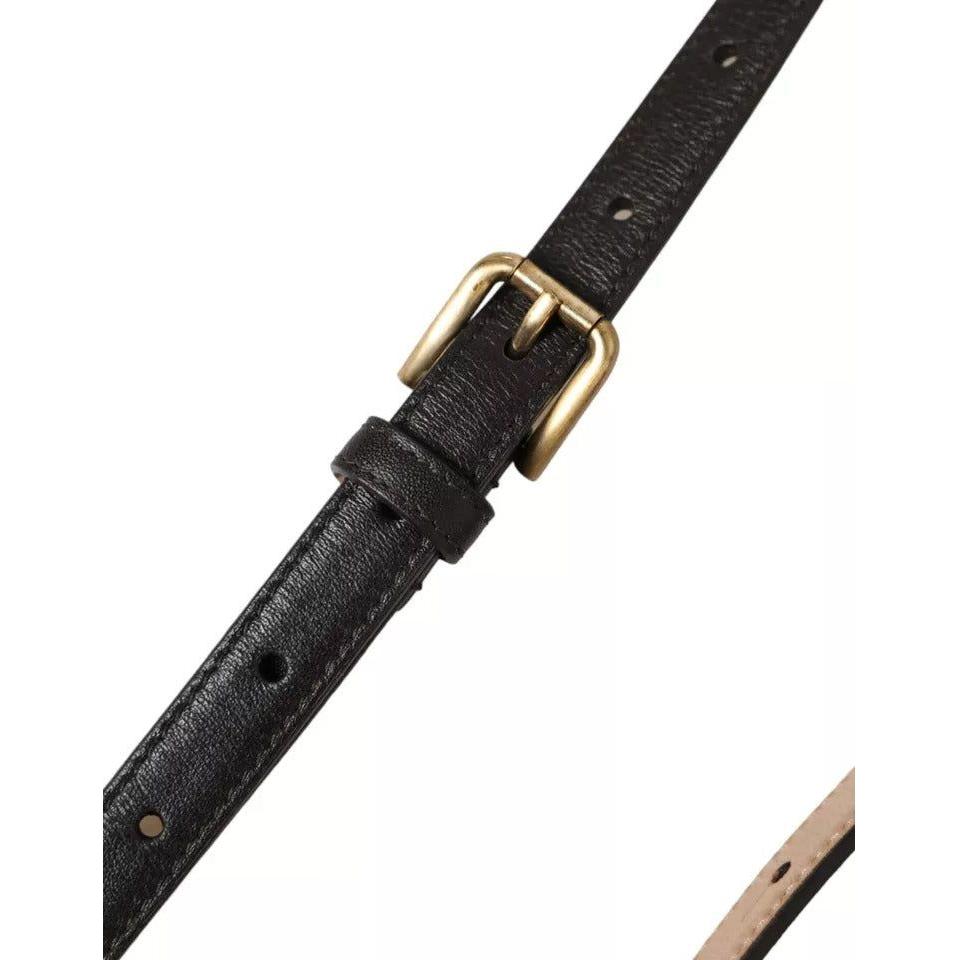 Dolce & Gabbana Dark Brown Leather Gold Metal Buckle Women Belt Dolce & Gabbana Dark Slate Gray