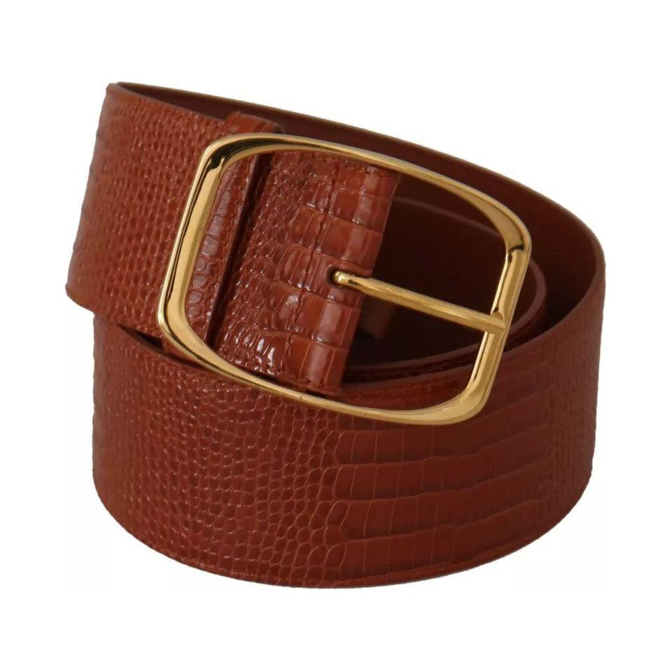 Dolce & Gabbana Brown Wide Waist Design Leather Gold Metal Buckle Belt Dolce & Gabbana Saddle Brown